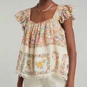 FARM Rio Delicate Forest Scarves Squareneck Embroidered Blouse Size L